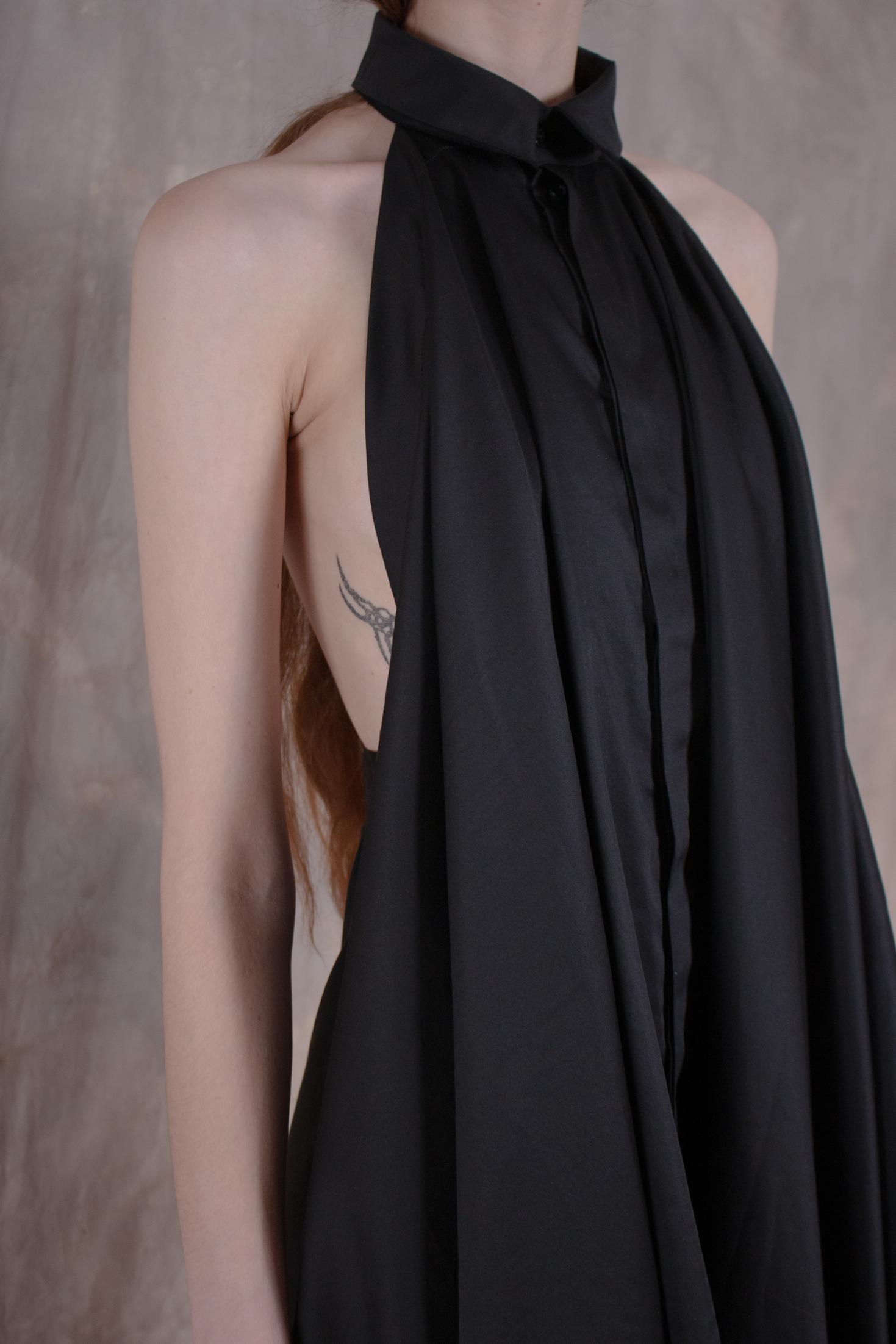 Backless Black Cotton Shirt