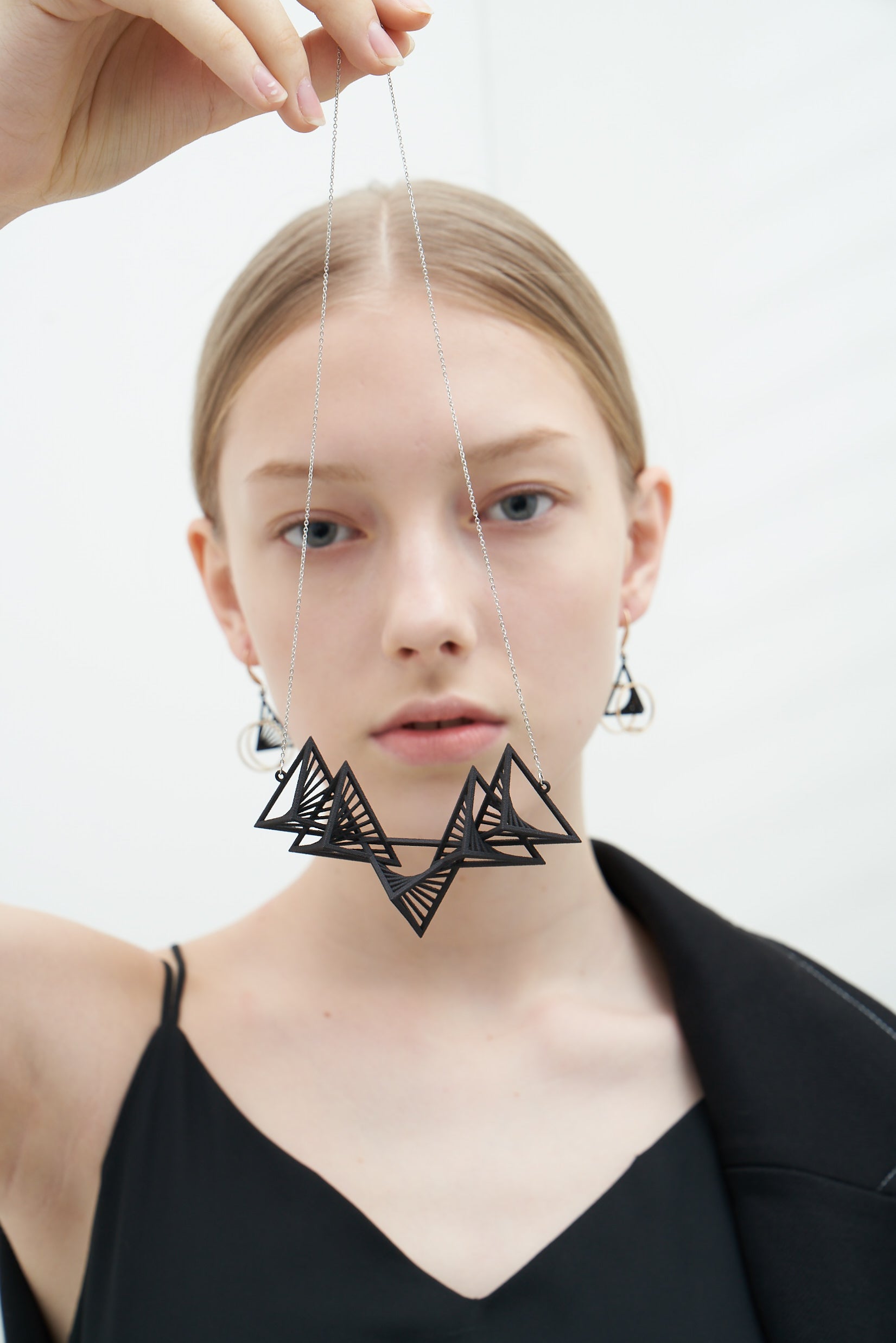 String Art series -Quintuple Triangular Necklace
