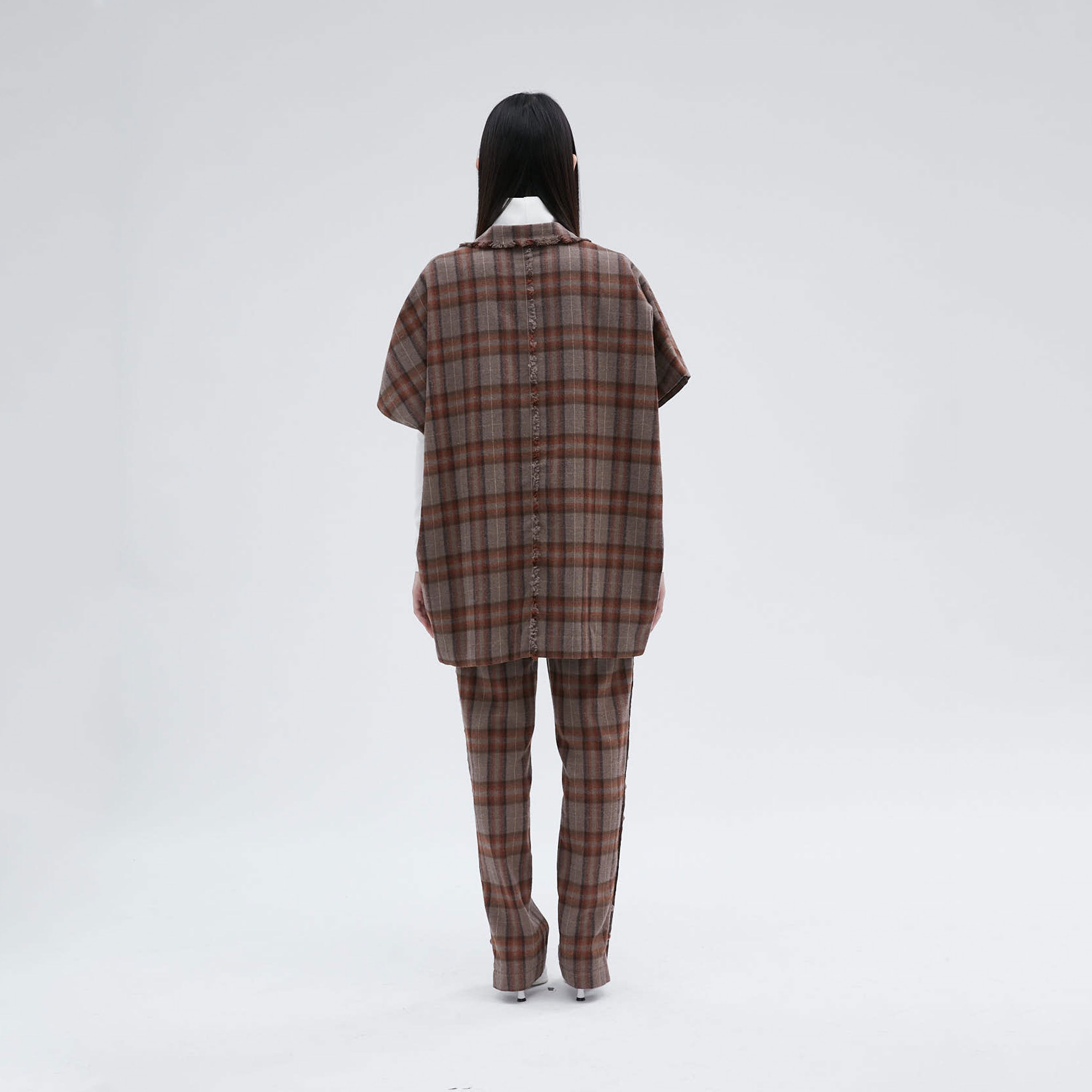 Brown checked short coat