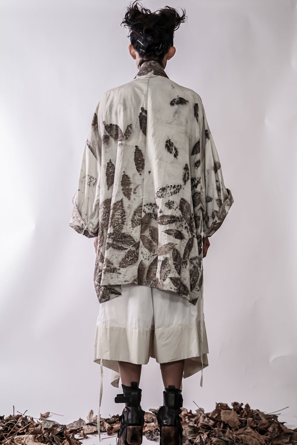 Handmade Botanical Print Double Breasted Oversize Kimono Jacket
