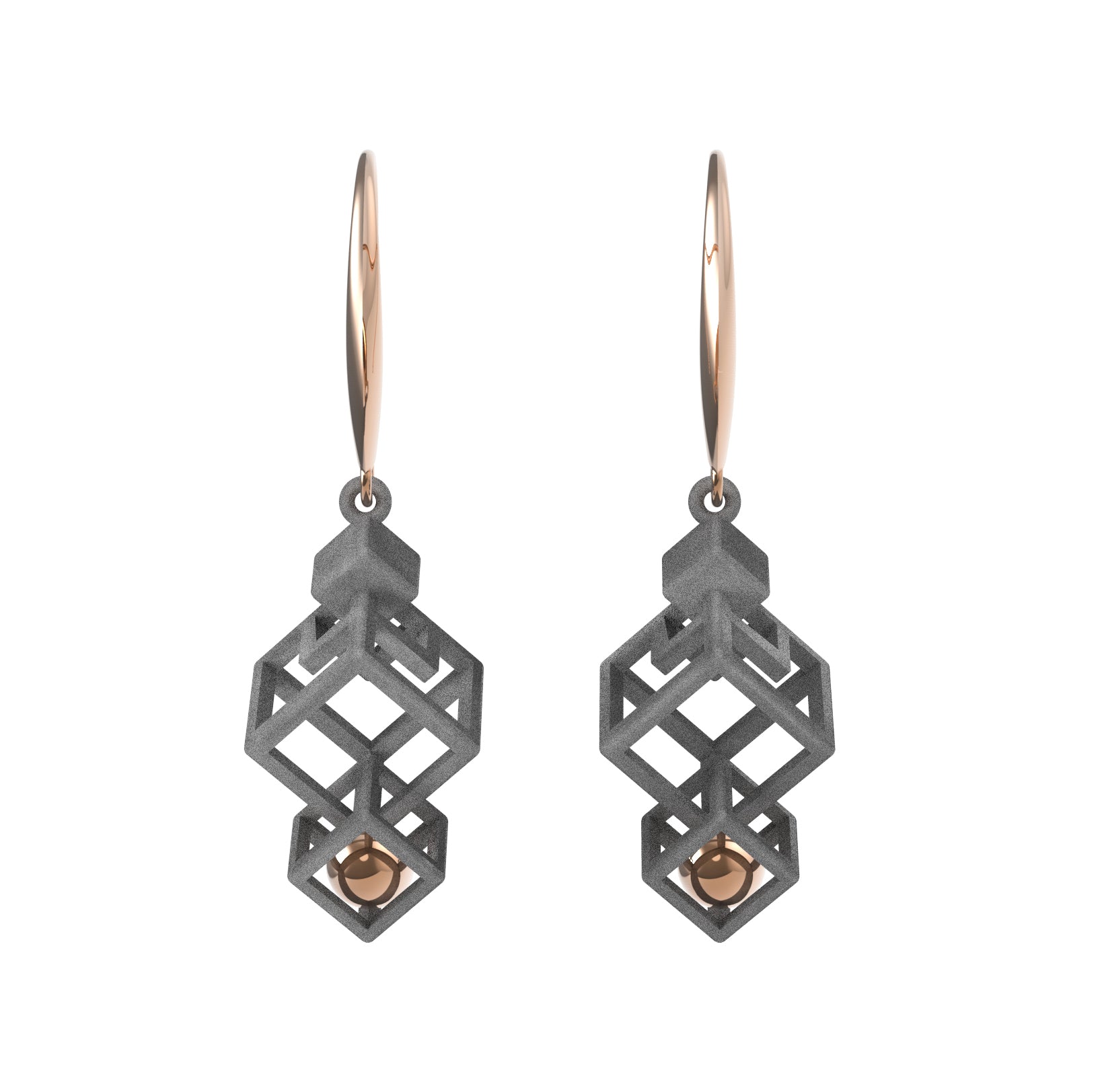 Infinity Art Series - Movable ball in boxes earrings (GREY)
