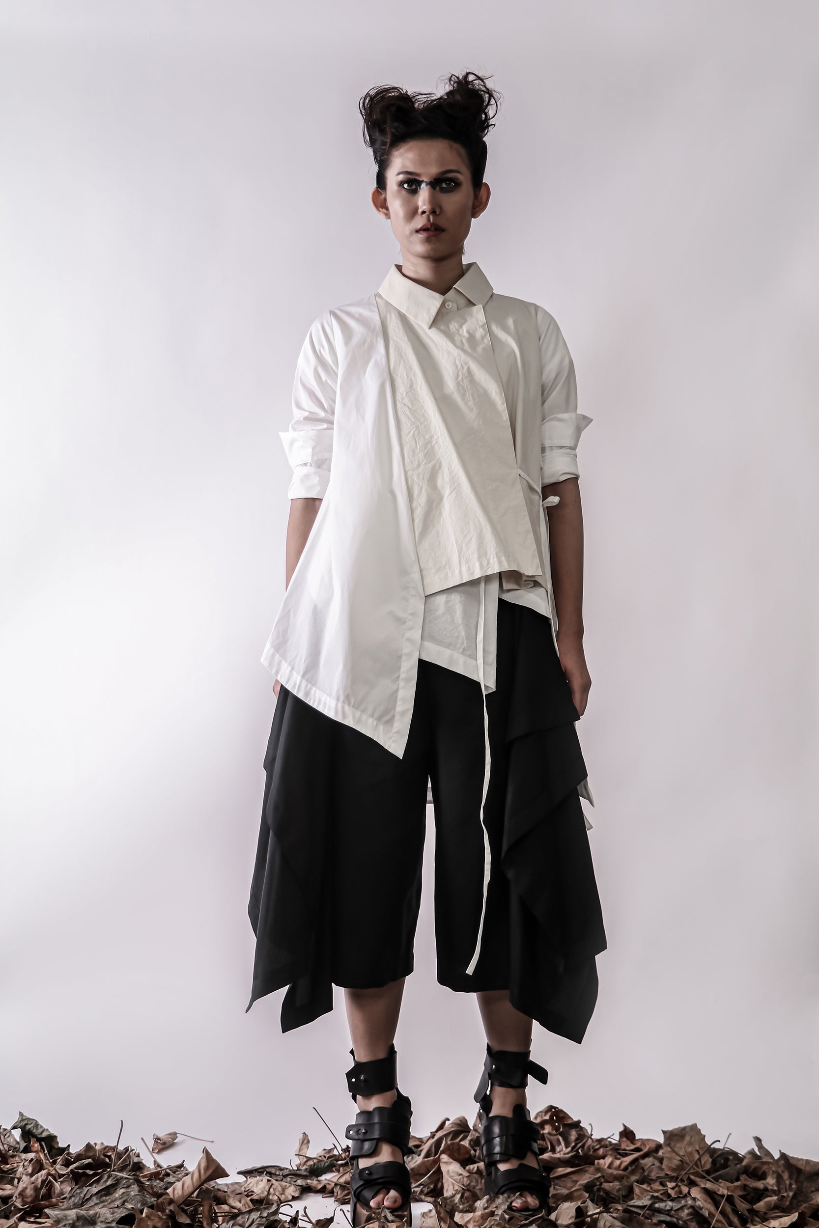 Mixed Fabric Asymmetric Shirt