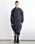 Coat - Long Coat Cocoon Shape with Elevated Panels