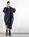 Coat - Long Coat Cocoon Shape with Elevated Panels